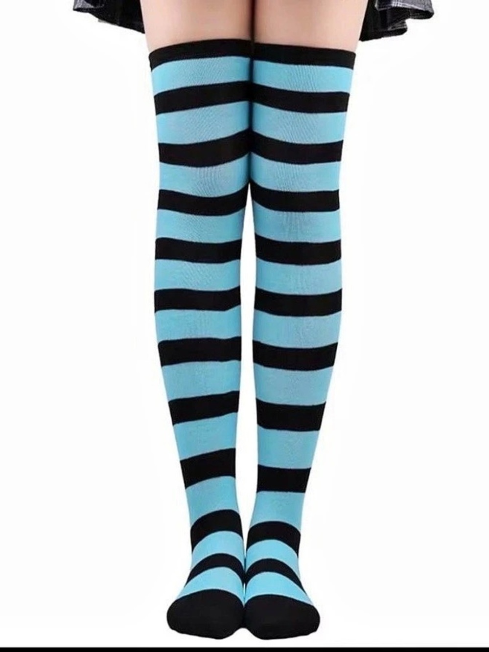 Blue & Black Striped Thigh-High Socks